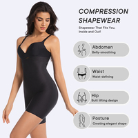 Body gainant amincissant pour grandes tailles, à buste ouvert et mi-cuisse, avec bretelles réglables, en Spandex/Nylon, maintien ferme