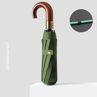 Parapluie semi-automatique de haute qualité pour hommes avec manche en bois incurvé 3 plis coupe-vent cadeau d'affaires Protection UV