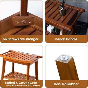 Tabouret de salle de bain en bambou HC 33x60.4x46.8 cm avec étagère de rangement, banc de douche marron - Product Image 5