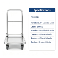 Chariot de salle blanche pliable en acier inoxydable 201, chariot de transport à plateforme pour laboratoire médical, chariot à roulettes pour atelier et alimentation