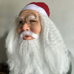 Topeng Santa Claus Natal yang Realistis, Aksesoris Kostum Natal dengan Topi Santa Merah dan Jenggot, Topeng Lateks untuk Pesta - Product Image 3