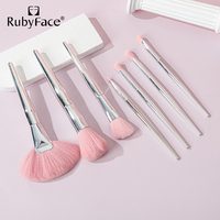 Marque privée en gros 7 pièces pinceaux de maquillage professionnel en laine de nylon rose avec conteneur de réglage de diamant