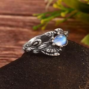 Anillo de eternidad de estilo bohemio de Plata de Ley 925 con bisel de pera de ópalo etíope diseño de hoja Regalo de Cumpleaños clásico para ella - Product Image 6