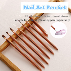 Pinceau à ongles en poils de Kolinsky avec manche en métal or rose, virole sertie, pinceau fin pour la peinture au gel UV - Product Image 2