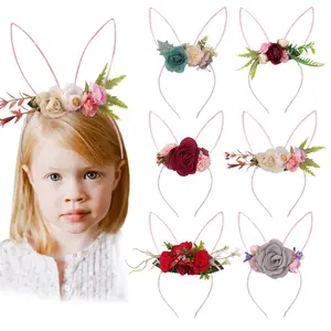 HONEY FLOWER Best Sale girls Artificial Flower hairband Hair Accessories flower party bunny ears headband