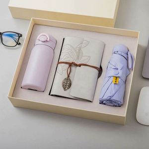 Nouvelles idées de produits 2025 : Ensemble agenda, bouteille d'eau/gourde isotherme et petit parapluie série couleurs macaron pour articles cadeaux - Product Image 4