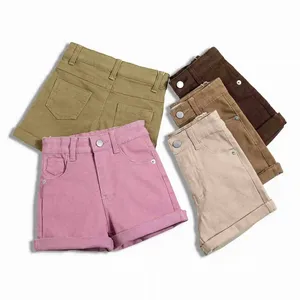 Custom logo kid girls shorts light color cute short pants 100% cotton children bottom for girl