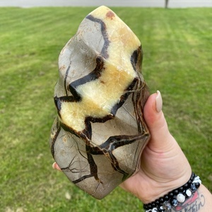 Natural Septarian Stone Flame Carving Polished Crystal <b>Ornament</b> for Reiki Healing Feng Shui Home Office Decor Wholesale - Product Image 2