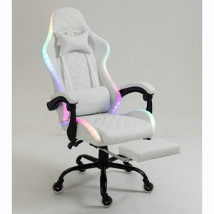 Iluminación RGB, <span class=keywords><strong>silla</strong></span> de ordenador de oficina en casa para juegos Esport <span class=keywords><strong>barata</strong></span> blanca con reposapiés, sillas LED RGB blancas completas para jugadores con altavoces - Product Image 4