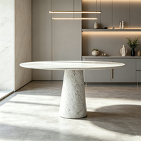 Carrara Marmor Runder Esstisch Japandi Küsten-Stil Konischer Sockel Steintisch Robust Pflegeleicht für Australien