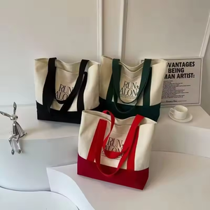 Tùy chỉnh in logo có cấu trúc bền vững <span class=keywords><strong>Tote</strong></span> Túi Hữu Cơ bông màu Quà Tặng vải mua sắm túi với túi bên ngoài - Product Image 5
