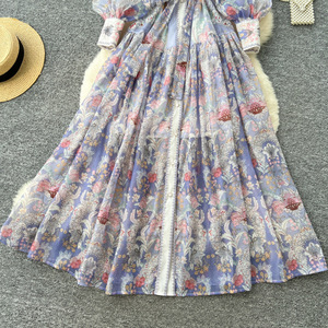 Vestido Elegante Estilo Francés con Estampado Floral, Vestido Largo de Manga Larga con Cintura Ajustable con Cordones, Estilo Coreano para Mujer, para Primavera - Product Image 3