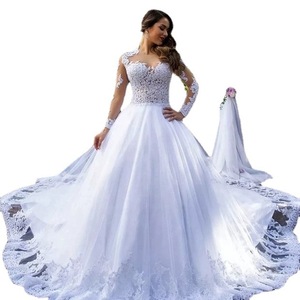 White Ball Gown Wedding Dress Sweetheart Neckline Empire Waist Crochet Vintage Long Train Lace Trim Full Skirt - Product Image 5