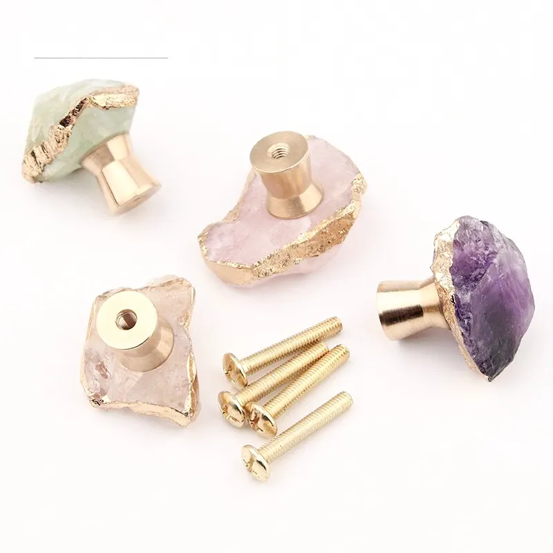 Natural Crystal Raw Stone Drawer Pulls,Rose Quartz Cabinet Handle,Gemstone Amethyst Wardrobe Knobs