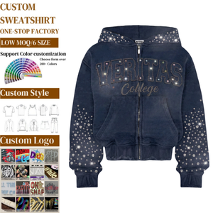 Sweat à capuche pour homme en coton lourd 460 g/m², style vintage délavé, fournisseur de premier plan, sweat à capuche surdimensionné à fermeture éclair avec strass personnalisés - Product Image 1