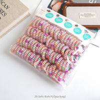 MUJU B535 4PCS Ikat Rambut Spiral TPU Premium 3.5cm Motif Kotak-kotak Warna-warni Elastis Tipe Kabel Telepon untuk Wanita dengan Kartu Logo Kustom