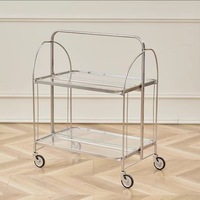 Table d'appoint en verre de style mid-century avec roulettes, chariot de service mobile pour canapé de salon ou rangement pliable