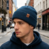 Bonnet tricoté doublé polaire avec revers, logo personnalisé en cuir carré, multicolore, chaud pour l'hiver