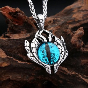 Yunnique – collier avec pendentif œil de Dragon en acier inoxydable pour hommes, bijoux à la mode, chaîne à breloques en cristal bleu, 60cm, design asymétrique - Product Image 2