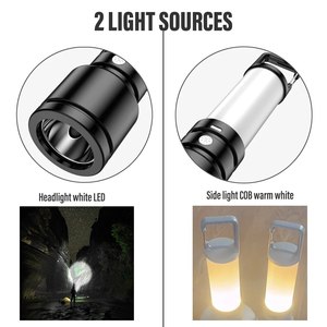 ไฟฉาย LED พลังงานสูงแบบชาร์จไฟได้ โคมไฟตั้งแคมป์พร้อมไฟด้านข้าง กันน้ำ ไฟพกพาสำหรับใช้งานกลางแจ้ง พร้อมตะขอเกี่ยวท้าย - Product Image 2