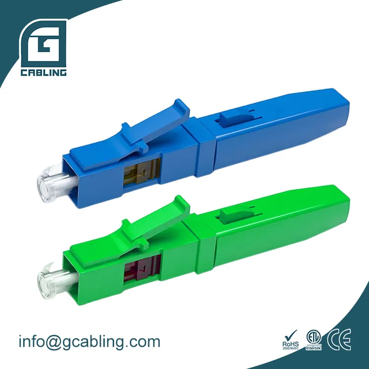 Gcabling lc apc upc monomodo, verde, azul, montagem de campo, conector ótico lc ftth, conector rápido, fibra óptica