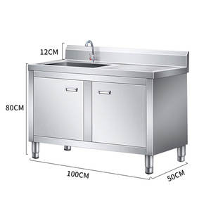 Perkakas kabinet wastafel industri 201 baja tahan karat cucian komersial disikat bak cuci tangan dapur luar ruangan dengan 1 kabinet - Product Image 6