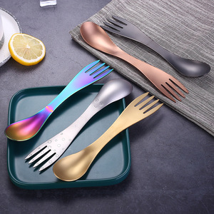 Fourchette-cuillère à pastèque 2-en-1 en acier inoxydable, cuillère à melon double tête, ustensile portable pour l'école et les voyages, idéal pour la crème glacée - Product Image 1