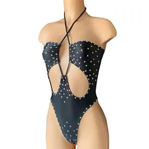 Fabrik OEM Service Nylon Spandex One Piece Damen Pole Stripper Outfit Sexy Strass Frauen Exotic Dance Wear