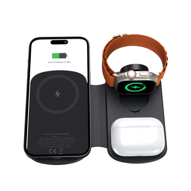 15W PD Magnetic Power Bank with 3-in-1 Wireless Charging Station Flexible Design Supports Earphones & Smart Watches