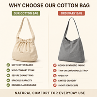 Sac bandoulière personnalisé en coton doux avec cordon de serrage pour les courses quotidiennes, léger, spacieux et réutilisable