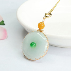 Gioielli alla Moda, Ciondolo in Giada Placcato <span class=keywords><strong>Oro</strong></span>, Vendita all'Ingrosso, Charm in Giada Naturale Birmana, Collana con Ciondolo in Giada del Myanmar - Product Image 4