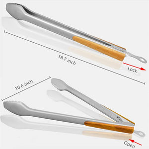 Pinces à <span class=keywords><strong>barbecue</strong></span> extra longues en acier inoxydable de 19 pouces, robustes, avec manche en bois d'acacia - Product Image 2