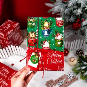 Pearlescent Reversible <b>Wrapping</b> <b>Paper</b> Roll 17 Inch X 33 Feet Green Mug with Animals Red Merry Christmas - Product Image 2