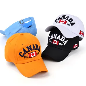 时尚嘻哈休闲夏季遮阳帽男女黑白棉帽加拿大国旗回弹帽3D刺绣棒球帽