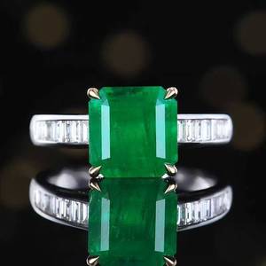 Bague solitaire en émeraude verte naturelle, or 18 carats, 14 diamants d'appoint, 0,388 ct, bijoux de fiançailles lumineux transparents - Product Image 1
