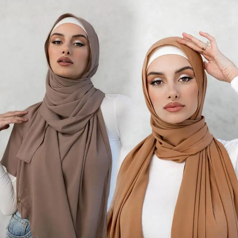 Bufanda de gasa Lisa para mujer al por mayor, hiyab islámico, chal largo musulmán, hiyab de gasa, bufanda larga de mujer de color sólido