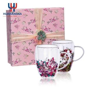 Double <b>Wall</b> High Borosilicate Glass Cup Walled Drinking Glasses Coffee Mug with Dry <b>Flower</b> for Cafe Hotel Gift Wholesale - Product Image 2