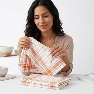 Serviette de cuisine en coton tissé à carreaux, rectangulaire, écologique, lavable en machine - Product Image 1