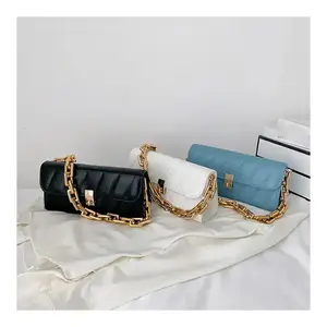 New Arrival Embroidered Leather Shoulder Crossbody Big Chain Women Purses Handbags Fashionable Ladies Bags