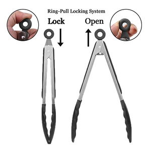 Hitze beständige Antihaft-Service zange 3er-Set Schwarzes Silikon-Verriegelung küche Kochen Barbecue Food <span class=keywords><strong>Tongs</strong></span> - Product Image 5