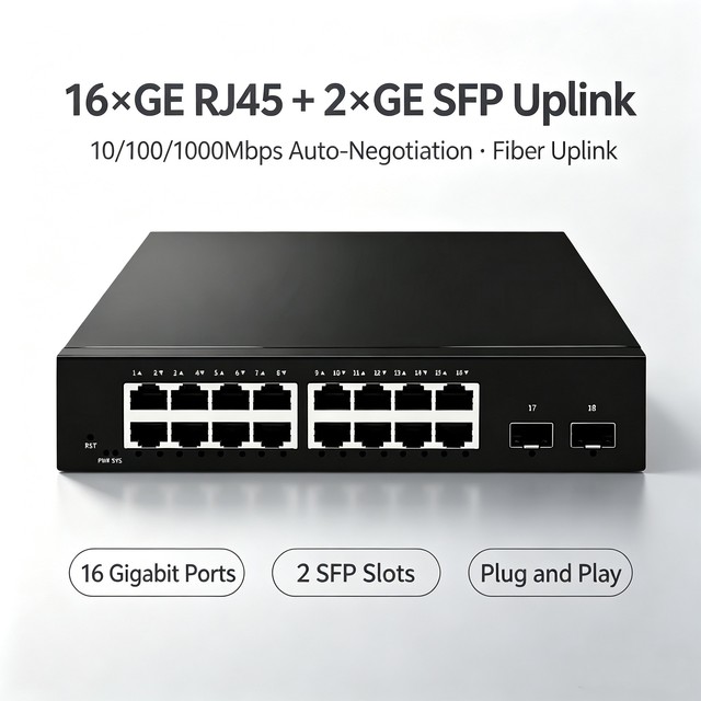 Factory Wholesale 16 Port Gigabit Managed Ethernet Switch 2 SFP Uplink Web Management VLAN Traffic Control
