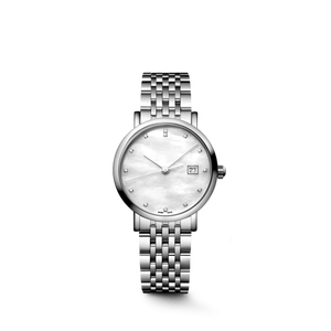 Crystal Accent Mother of Pearl Dial Automatic Watch with Date Window Two Tone Stainless Steel Bracelet for Commute Longinesing - Product Image 1