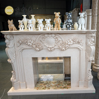 Cheminée décorative en marbre naturel blanc, sculptée à la main, pour l'intérieur