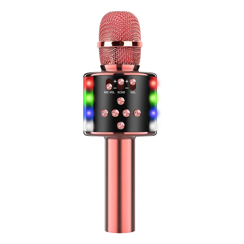 Deko — Microphone karaoké sans fil à dents bleues, avec lumières LED, Microphone Portable, à main, haut-parleur, D168