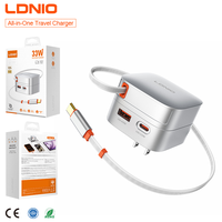 Chargeur rapide portable LDNIO Q9 33W GaN avec câble rétractable, compatible avec plusieurs appareils, prise US/UK/EU incluse, chargeur rapide de voyage