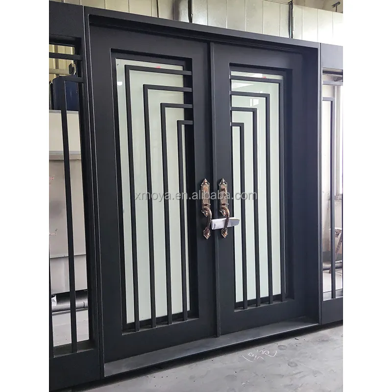 Puertas automáticas de hierro grandes, puertas de entrada de metal forjado para exterior, puertas de entrada delantera de acero