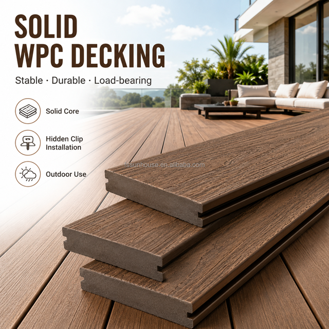 WPC Solid Composite Decking Eco-Friendly Waterproof Outdoor Floor for Garden Courtyard