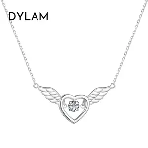 Dylam thanh nhã S925 Bạc rhodi mạ liên kết chuỗi 5A Cubic Zirconia hình trái tim xoay mặt dây chuyền trang sức vòng cổ cho phụ nữ