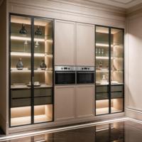Glastür-Sideboard mit LED-Beleuchteten Offenen Regalen in Cremebeige - Maßgefertigt OEM Direkt ab Werk