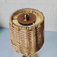 Lampe de table d'hôtel en rotin synthétique, rechargeable, à intensité variable, avec commande tactile LED, abat-jour en rotin, alimentée par batterie pour la maison